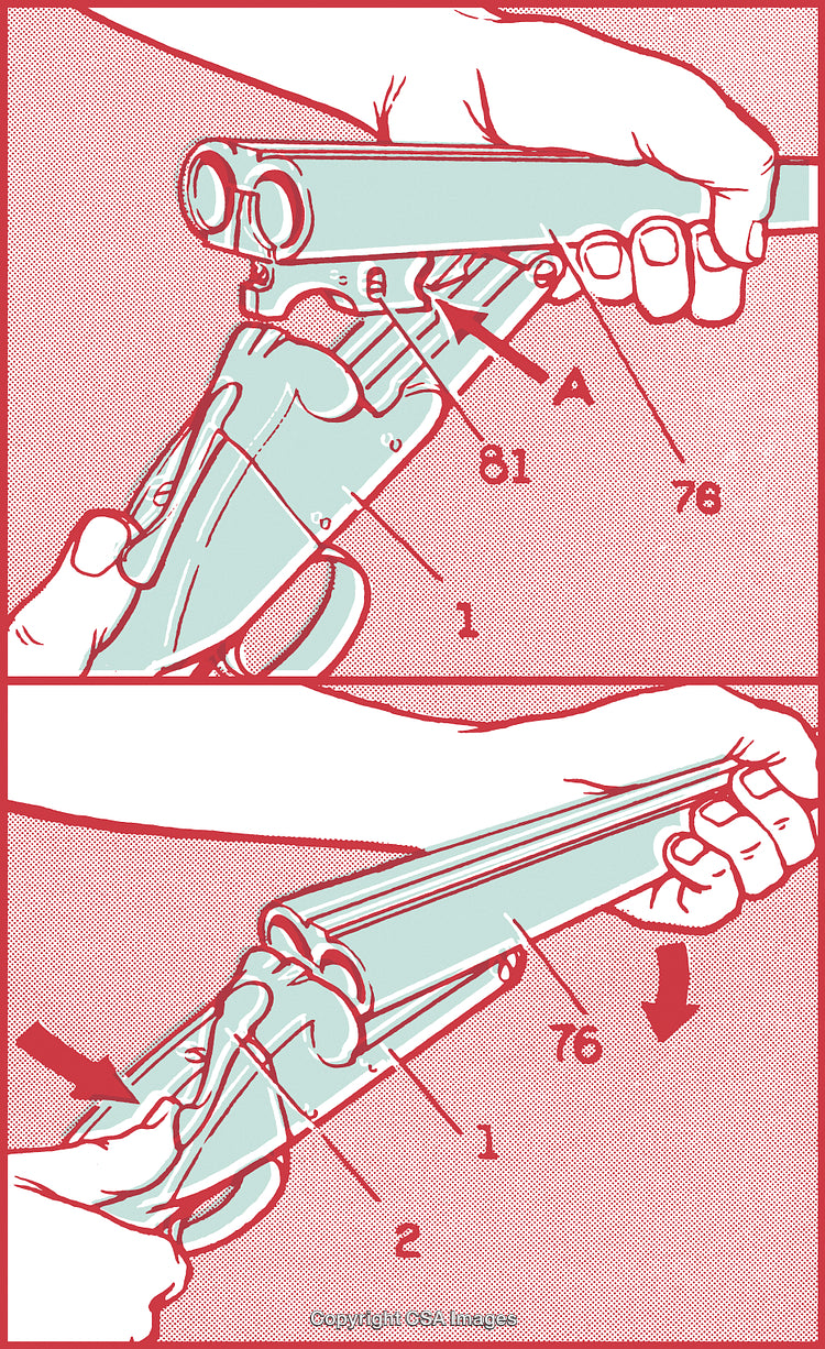 Detailed Hand-Drawn Instruction Diagrams for Operating a Double-Barrel Shotgun