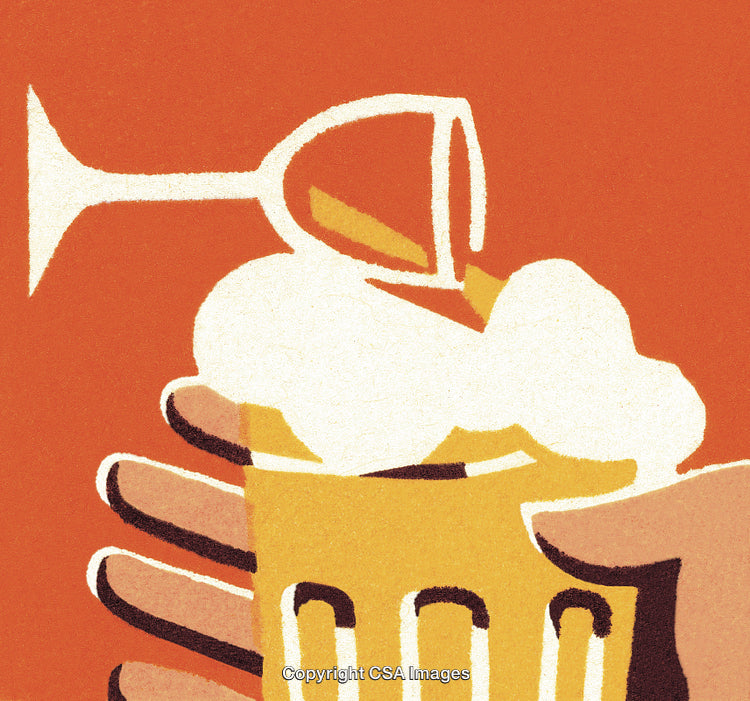 Modern Graphic Depiction of Beer and Wine Against a Vibrant Background