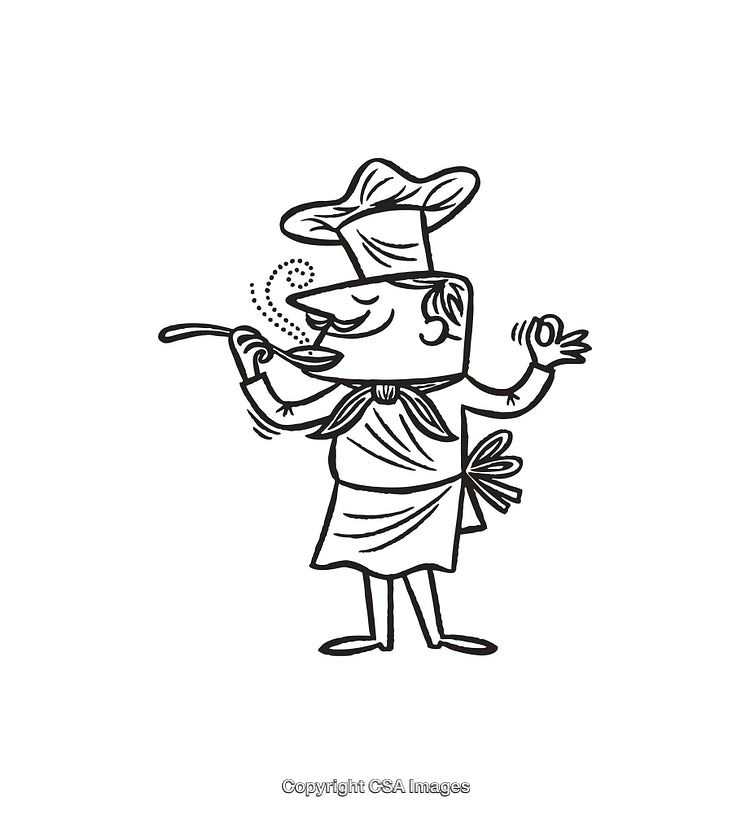 Charming Line Art Illustration of a Chef Tasting Cuisine