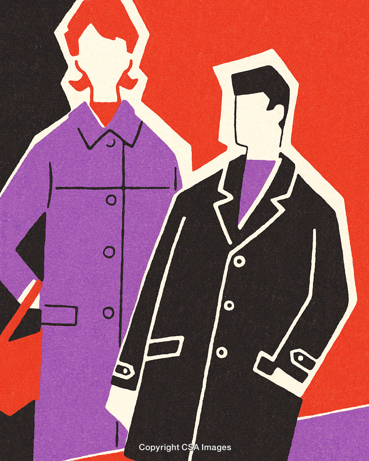 Abstract Art of Two Figures in Stylish Modern Attire