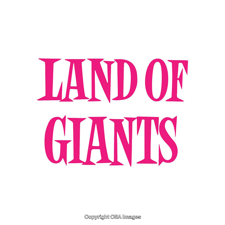 Bold Pink Text Depicting 'Land of Giants' on White Background