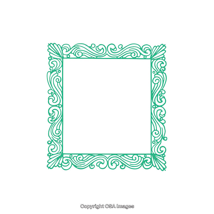 Decorative Green Ornamental Frame with Elegant Swirl Patterns on White Background