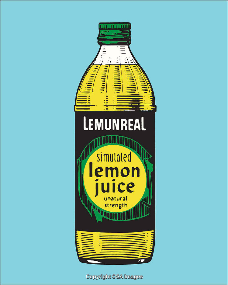 Line Art Illustration of Lemon Juice Bottle with Retro Design