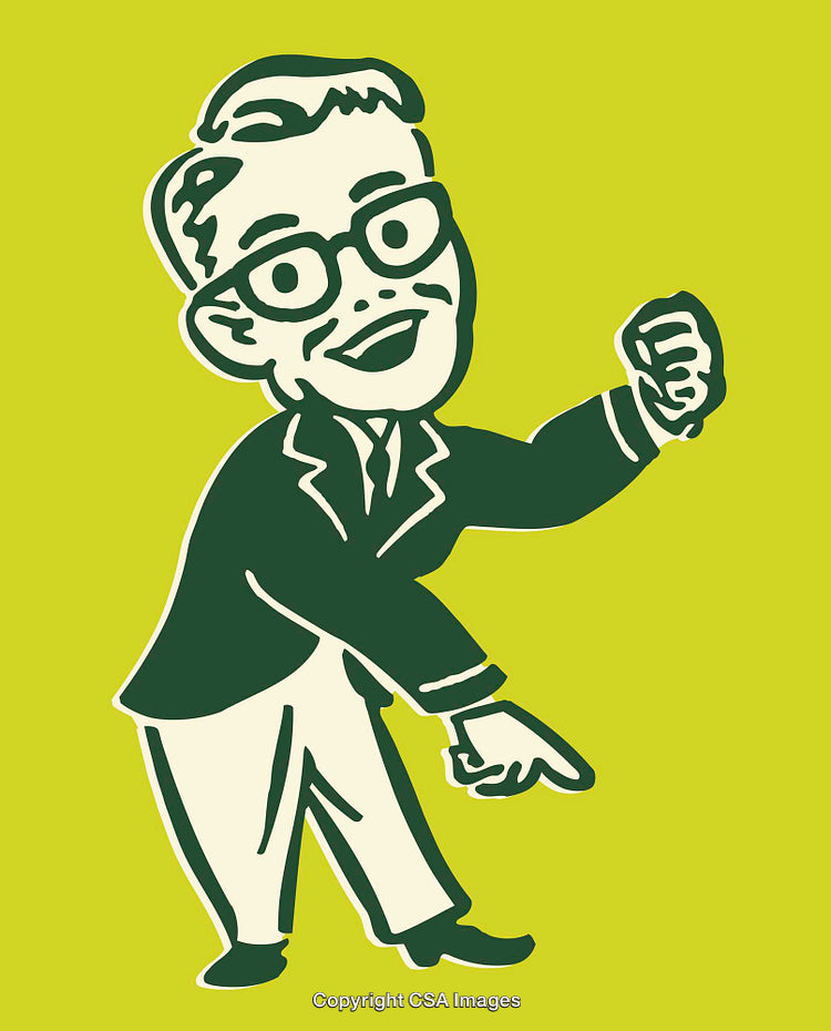 Retro Inspired Illustration of Smiling Businessman in Green and Yellow