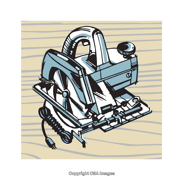 Colorful Illustration of a Power Circular Saw with Artistic Elements