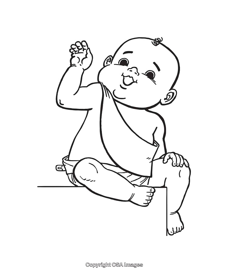 Adorable Baby Line Art Illustration Sitting and Waving