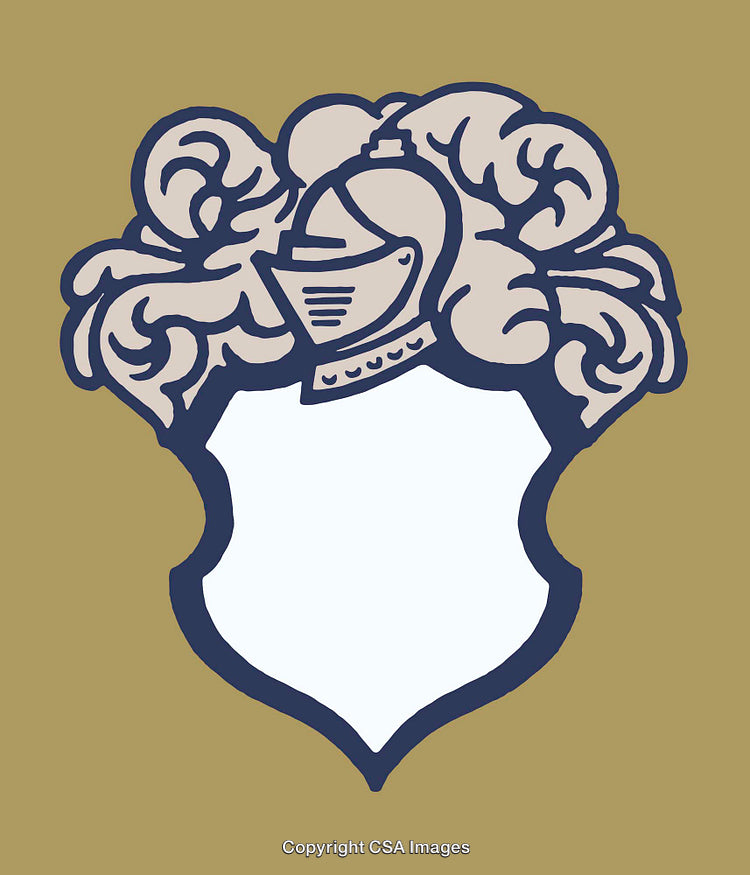 Medieval Helmet Heraldic Crest with Shield in Color Line Art Style