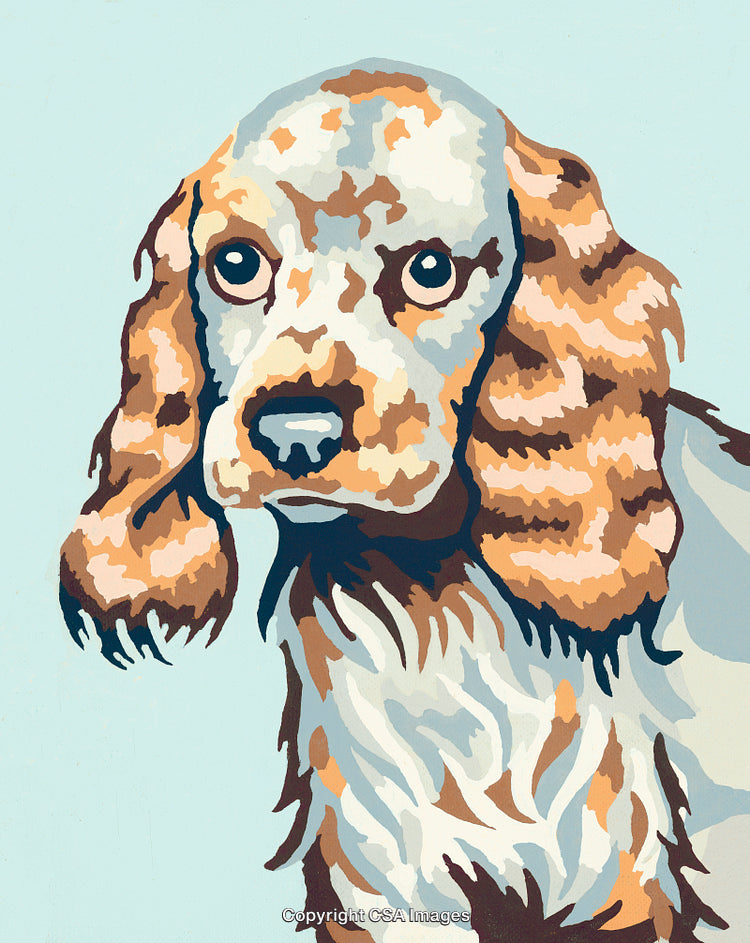 Colorful Paint By Number Illustration of a Dog With Long Ears in Profile