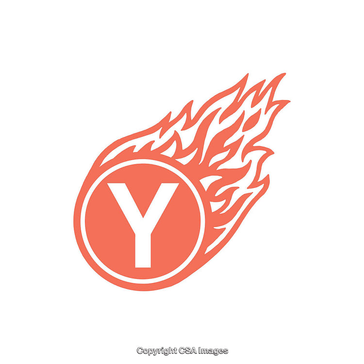 Letter Y in a Circular Flame Design on a White Background