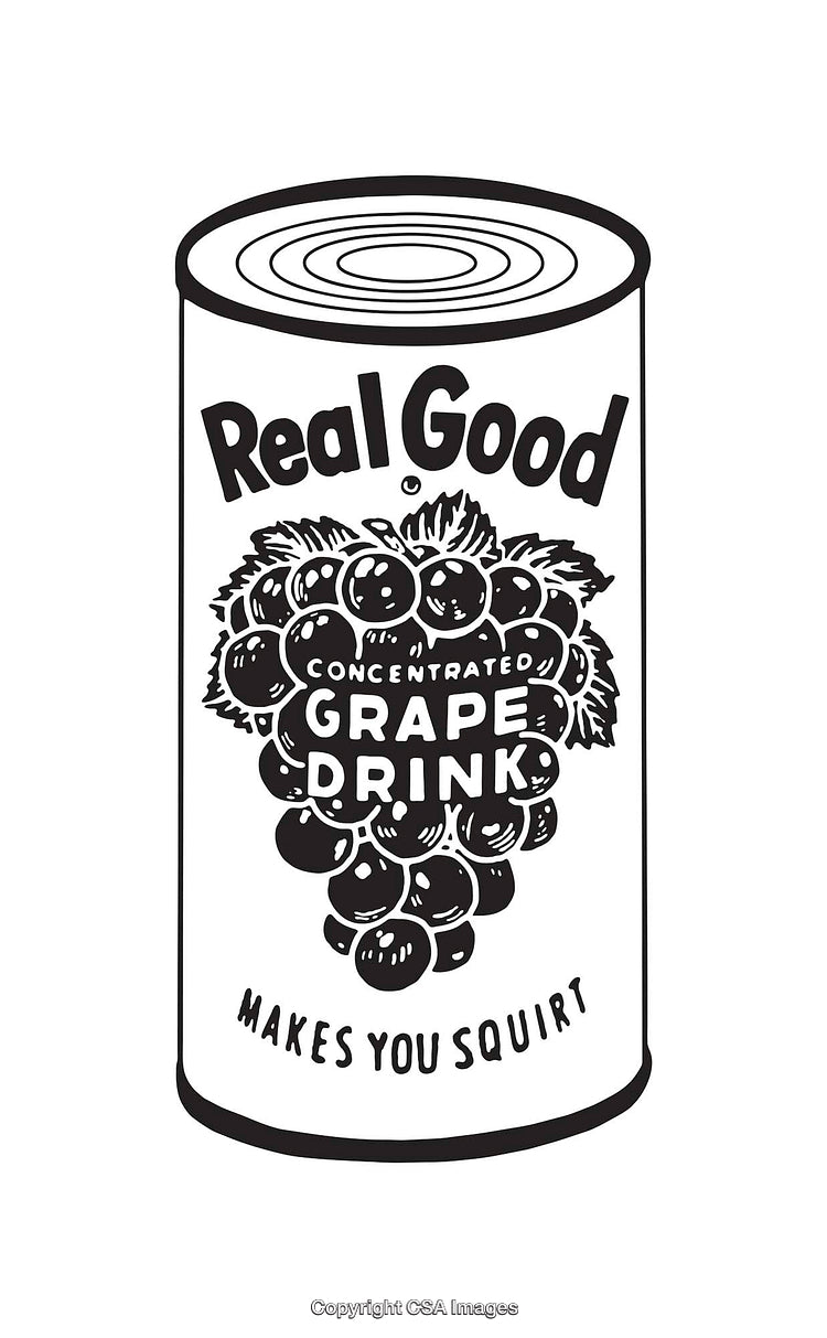 Illustration of Retro Grape Drink Can with Playful Slogan