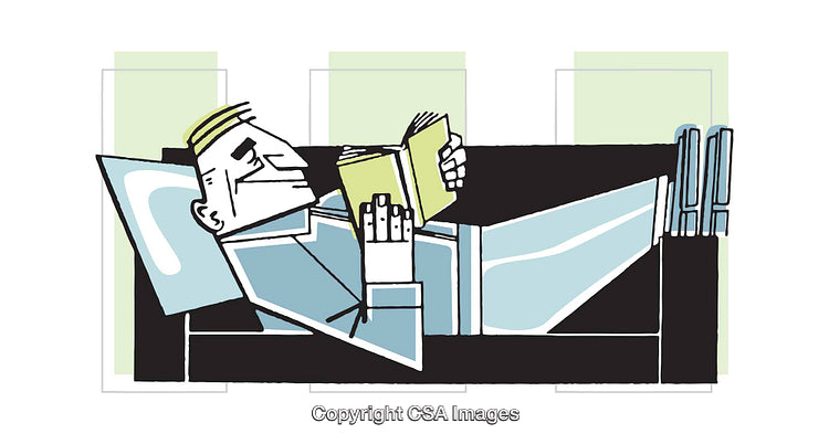Illustration of Man Reading a Book While Relaxing on Couch