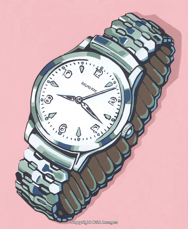 Elegant Watch Illustration on Pink Background in Paint by Number Style
