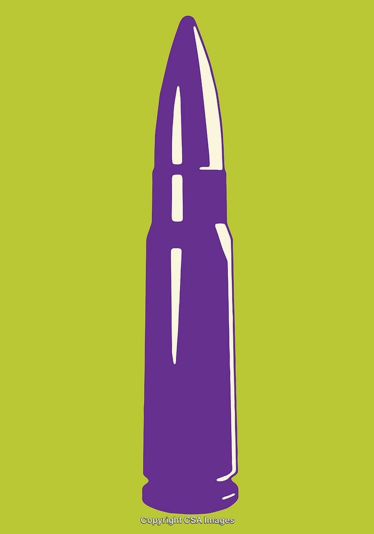 Minimalistic Purple Bullet Illustration on a Green Background