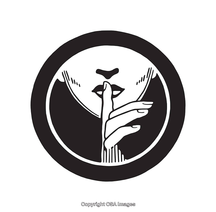 Black and White Line Art Illustration of a Shushing Gesture
