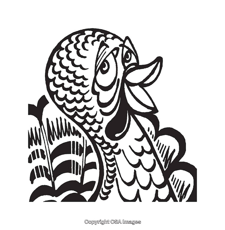Decorative Black and White Line Art Turkey Drawing with Intricate Details