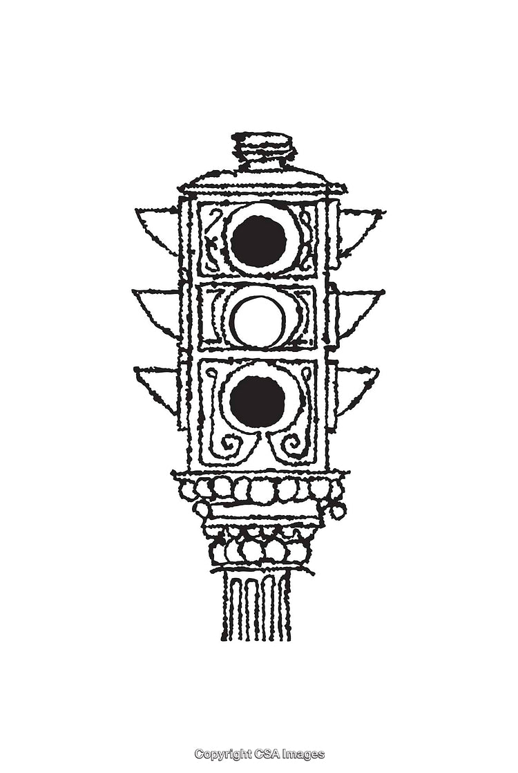 Vintage Style Black and White Traffic Light Illustration