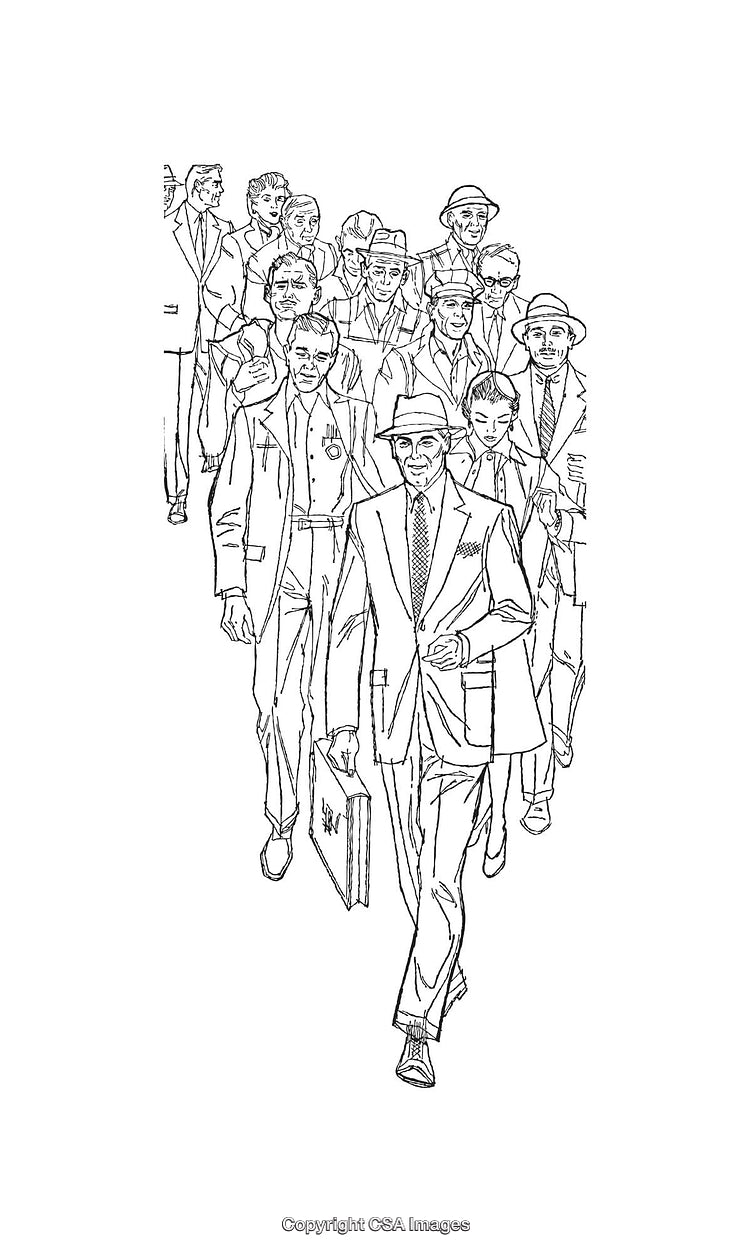 Black and White Line Art of a Business Crowd with Formal Attire