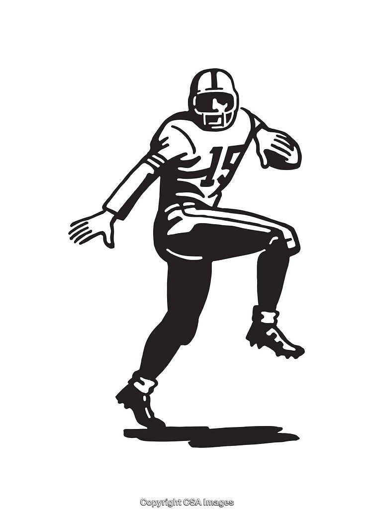 Black and White Line Art of an American Football Player Celebrating
