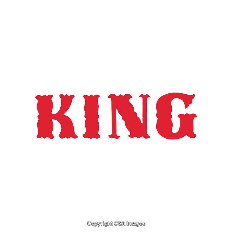 Red Bold Lettering of the Word King on White Background