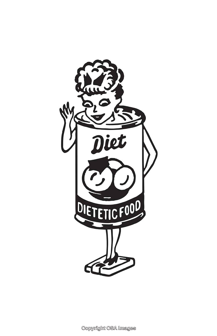 Retro Style Black and White Illustration of Diet Food Concept