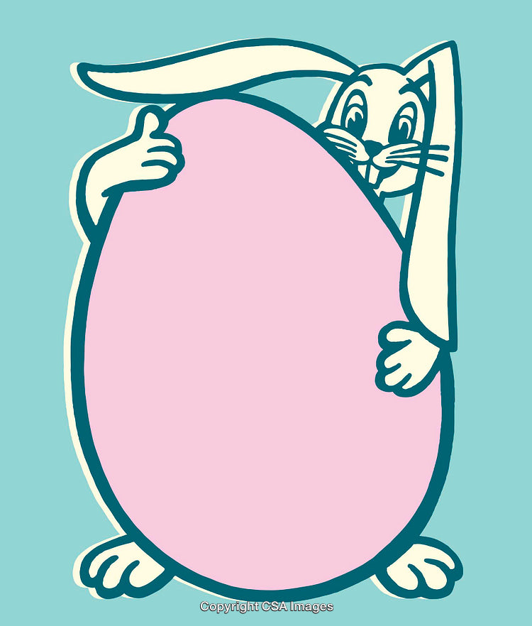 Cartoon Bunny Holding a Large Pink Easter Egg with a Cheerful Expression