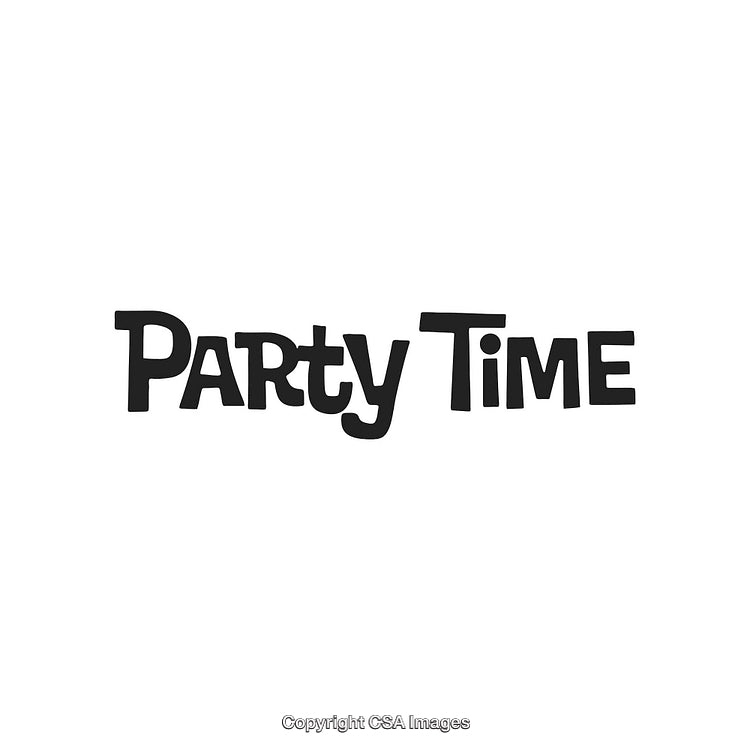 Playful Party Time Text Graphic in Fun Black Typeface on White Background