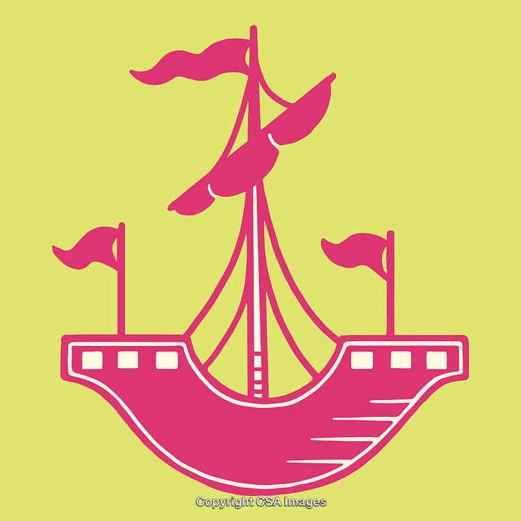 Pink Ship Illustration on a Bright Yellow Background