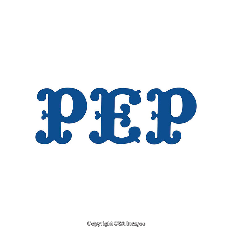Blue Typographic Design with Decorative PEP Wordmark on White Background