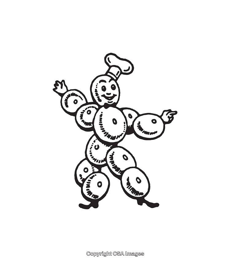 Black and White Line Art of Doughnut-Shaped Character in Chef Hat