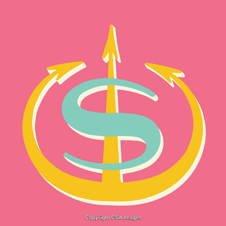 Creative Dollar Sign and Arrow Illustration on Vibrant Pink Background