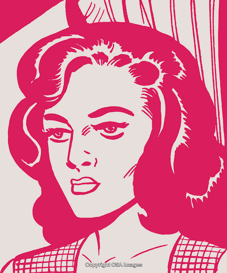 Pop Art Female Portrait Illustration in Bold Pink and White Tones