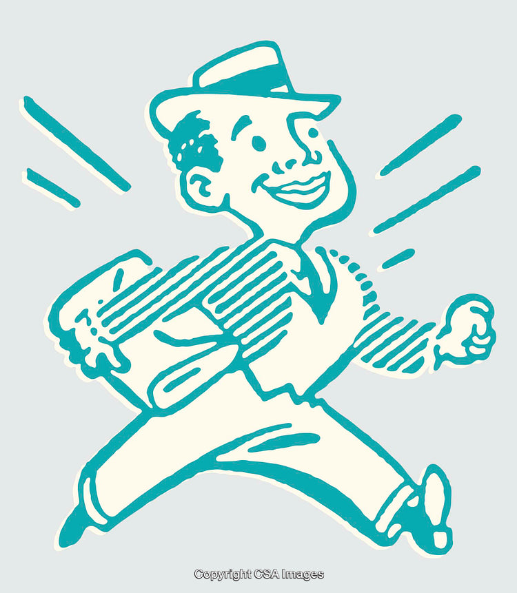 Retro Illustration of a Happy Man Rushing to Work