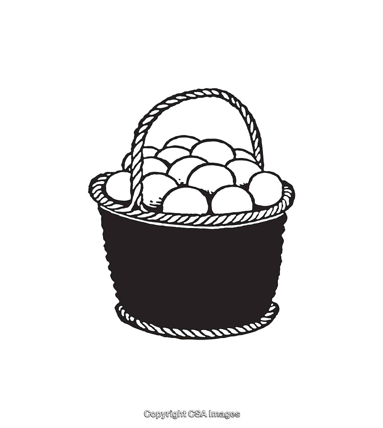 Black and White Line Art Illustration of a Basket With Contents
