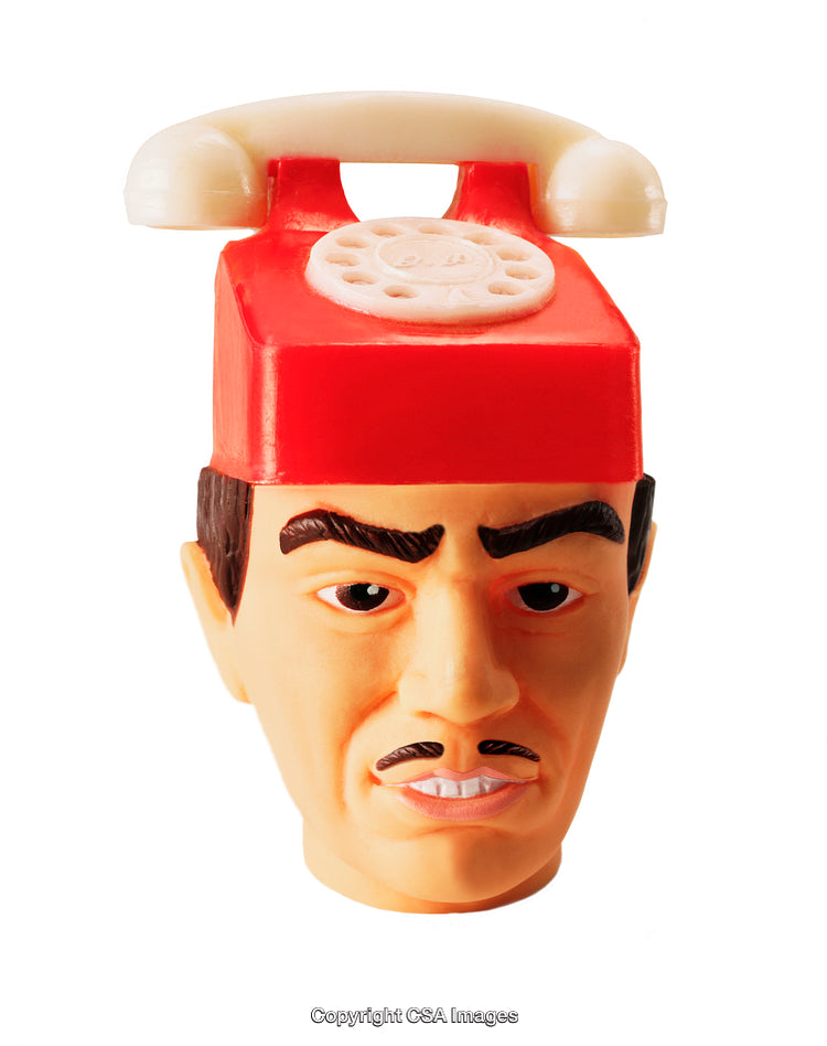 Colorful Vintage Toy Head with Telephone Design in Bright Colors