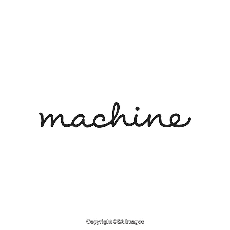 Handwritten Word 'Machine' in Stylish Black Script on White Background