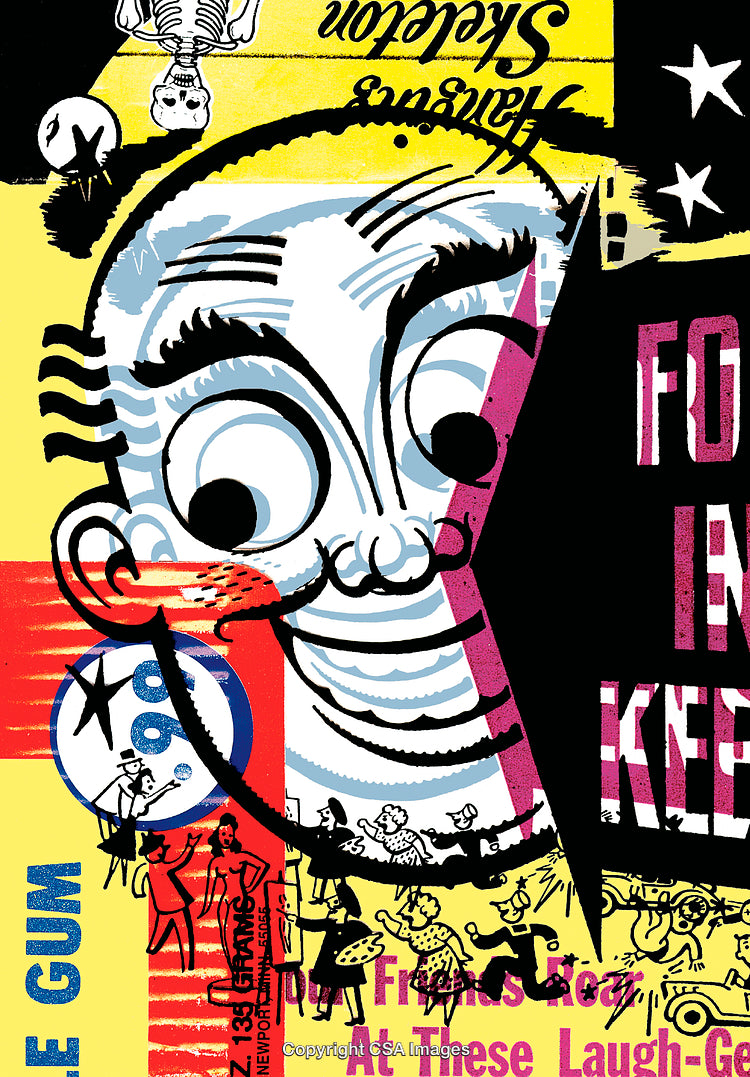 Vibrant Vintage Collage With Bold Colors and Intricate Graphic Illustrations