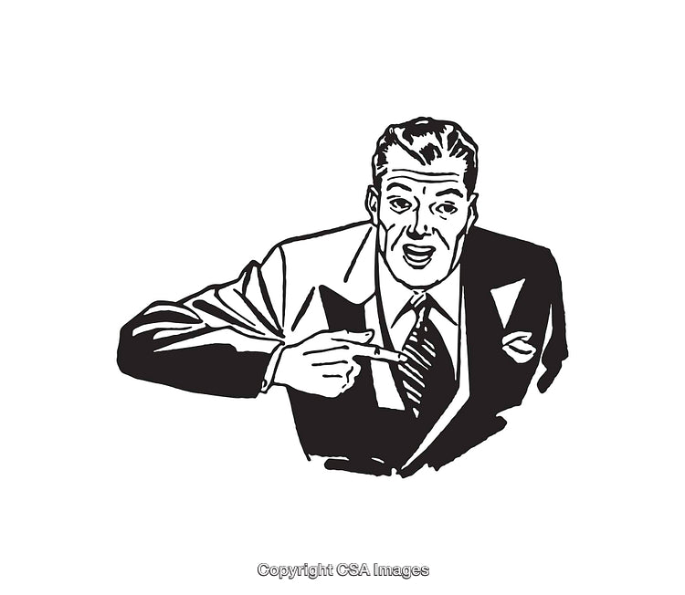 Retro Black and White Line Art Illustration of a Confident Businessman