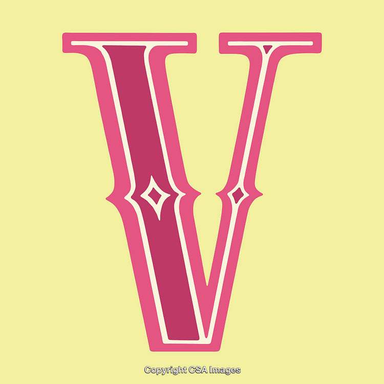 Elegant Letter V in Bright Pink on Yellow Background Design