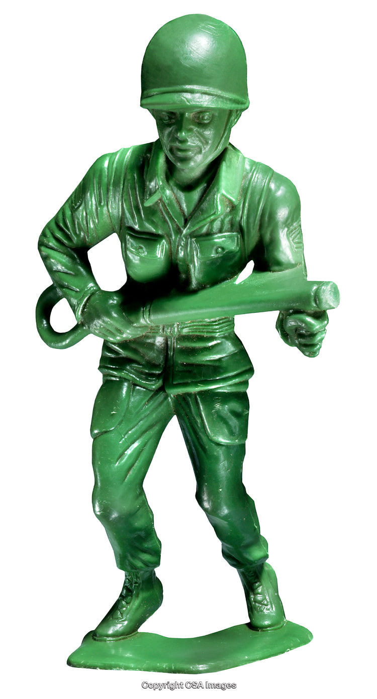 Close-Up of Green Plastic Toy Soldier Holding a Weapon
