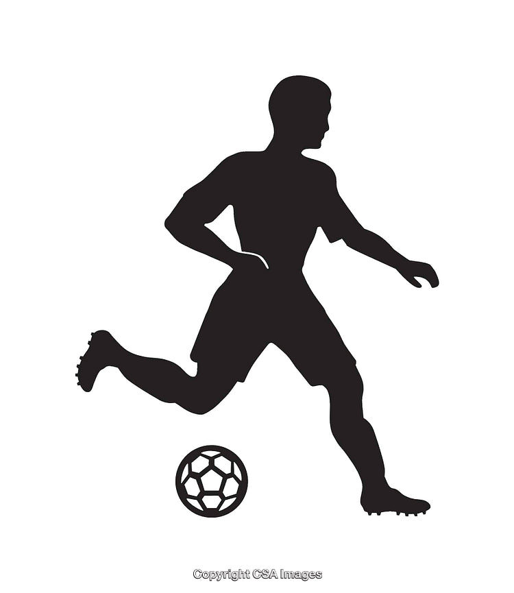 Black and White Silhouette of a Soccer Player Kicking a Ball