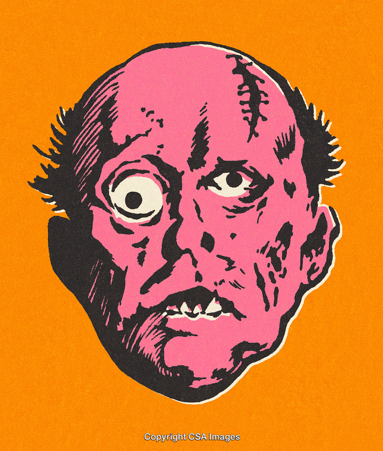 Vintage Illustration of a Surreal Pink Face on Orange Background
