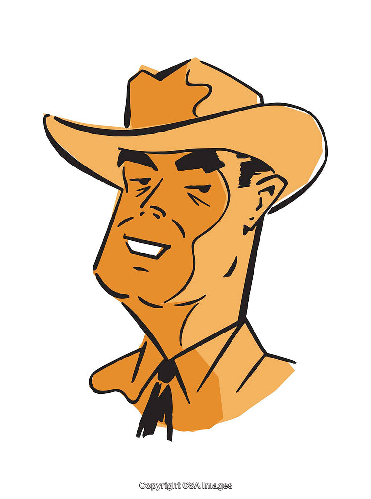 Vibrant Cartoon Cowboy Illustration With Hat and Tie