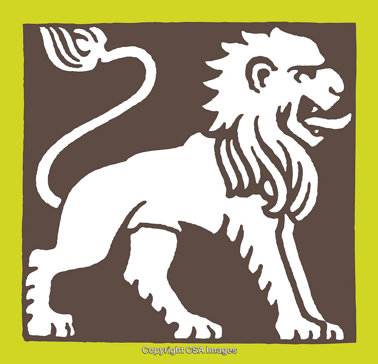 Stylized Graphic Illustration of a Lion with Bold Colors and Strong Lines
