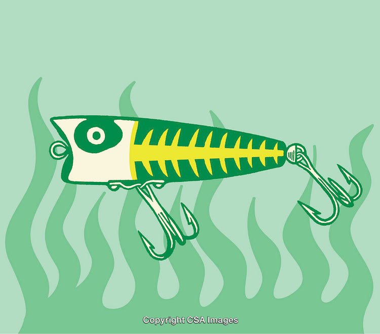 Bright Fishing Lure Illustration with Green Background and Simple Design