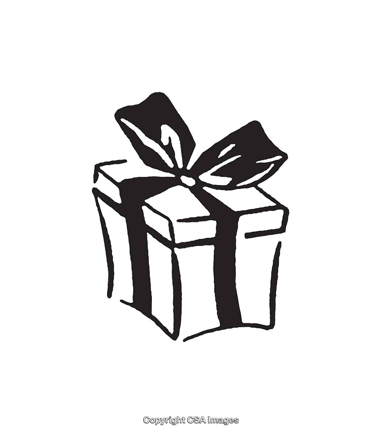 Black and White Illustration of a Gift Box With a Ribbon Bow