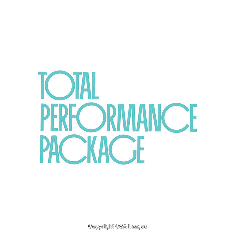 Minimalistic Typography Reading 'Total Performance Package' in Blue Letters
