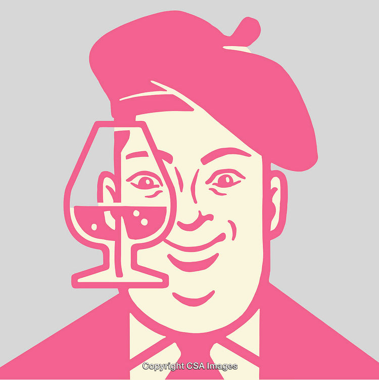 Colorful Illustration of a Man with Wine Glass and Beret