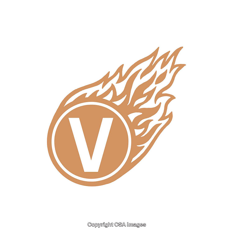 Letter V Inside a Flaming Circle Emblem Illustration