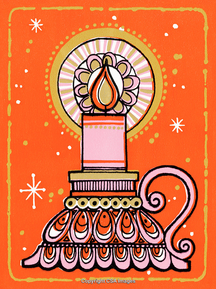 Decorative Abstract Candle Illustration in Vibrant Orange and Pink Palette