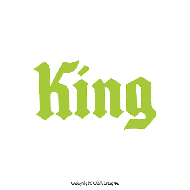 Green Text Reading 'King' in an Elegant Old English Font Style